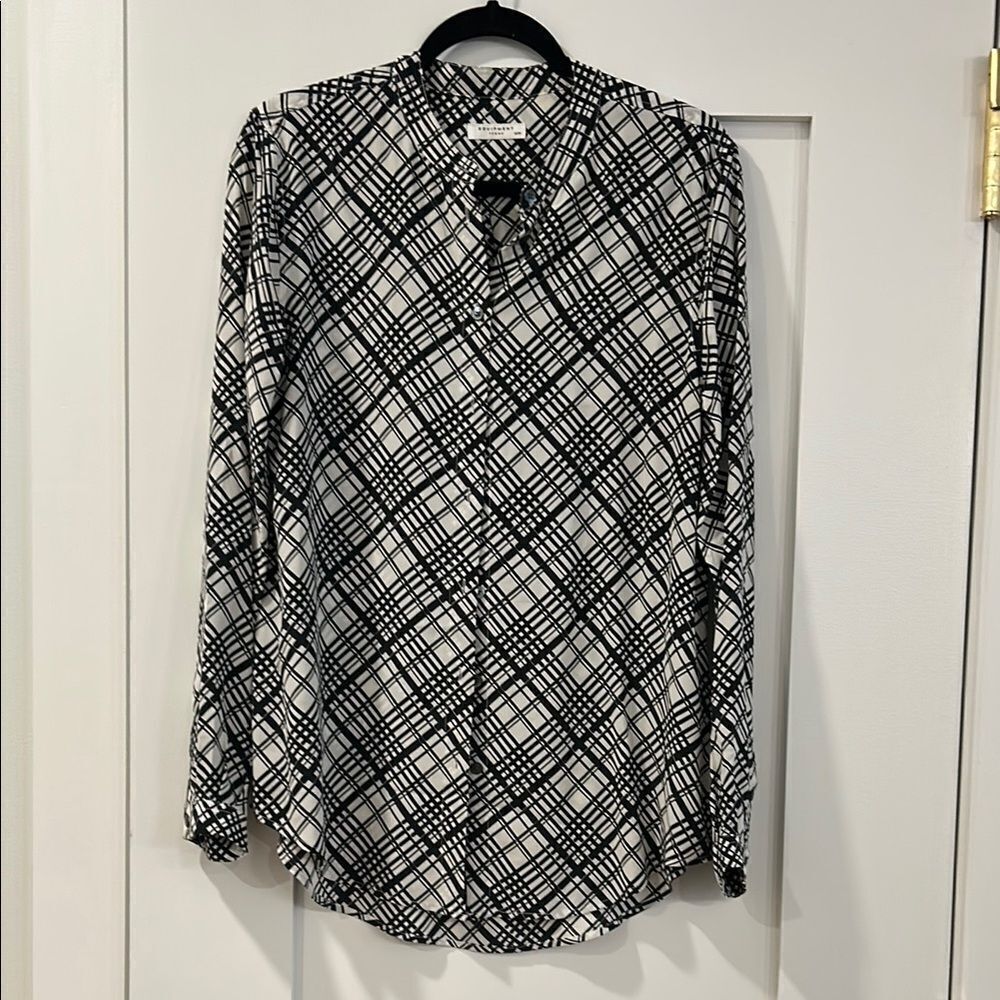 Equipment Black and White Plaid Button-Up Shirt, Size Medium